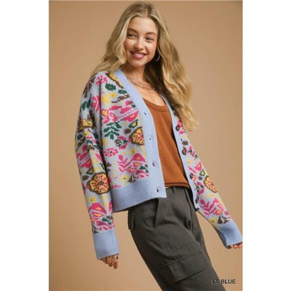 Umgee Floral Knit Button-Up Cardigan - Picture 2 of 6